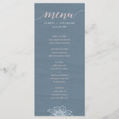 Dusty Blue & Blush Flowers Wedding Menu - Donker (Voorkant)