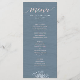 Dusty Blue & Blush Flowers Wedding Menu - Donker