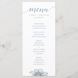 Dusty Blue & Blush Flowers Wedding Menu - Licht