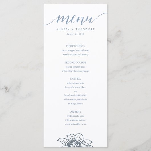 Dusty Blue & Blush Flowers Wedding Menu - Licht (Voorkant)