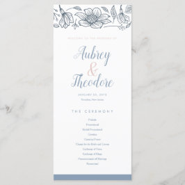 Dusty Blue & Blush Flowers Wedding Program Programmakaart