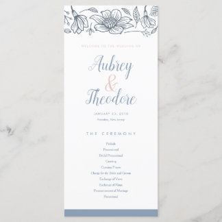 Dusty Blue & Blush Flowers Wedding Program Programmakaart