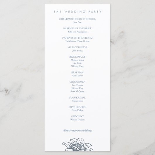 Dusty Blue & Blush Flowers Wedding Program Programmakaart (Achterkant)