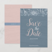 Dusty Blue & Blush Flowers Wedding Save The Date (Voorkant / Achterkant)