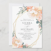 Dusty Blue Blush Gold Peach Floral Wedding Kaart (Voorkant)