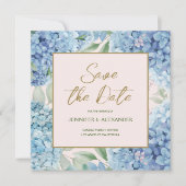 Dusty Blue Blush Hydrangea Square Save the Date Kaart (Voorkant)