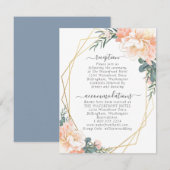 Dusty Blue Blush Perzik Bloemen Goud Bruiloft Deta Informatiekaartje (Voorkant / Achterkant)