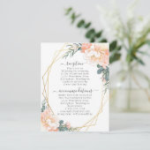 Dusty Blue Blush Perzik Bloemen Goud Bruiloft Deta Informatiekaartje (Staand voorkant)