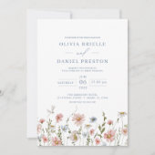 Dusty Blue Blush Pink Elegant Garden Wedding Kaart (Voorkant)