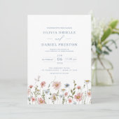 Dusty Blue Blush Pink Elegant Garden Wedding Kaart (Staand voorkant)