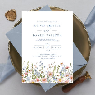 Dusty Blue Blush Pink Elegant Garden Wedding Kaart