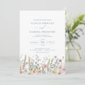 Dusty Blue Blush Pink Elegant Garden Wedding Kaart (Staand voorkant)