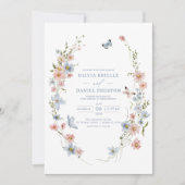 Dusty Blue Blush Pink Elegant Garden Wedding Kaart (Voorkant)