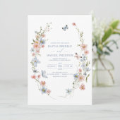 Dusty Blue Blush Pink Elegant Garden Wedding Kaart (Staand voorkant)