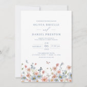 Dusty Blue Blush Pink Elegant Garden Wedding Kaart (Voorkant)