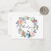 Dusty Blue & Blush Pink Floral 2 Dank u opmerking Notitiekaartje (Voorkant / Achterkant in situ)