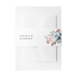 Dusty Blue & Blush Pink Floral 2 Uitnodigingen Wikkel