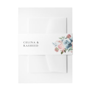 Dusty Blue & Blush Pink Floral 2 Uitnodigingen Wikkel