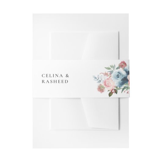 Dusty Blue & Blush Pink Floral 2 Uitnodigingen Wikkel (Voorkant Voorbeeld)