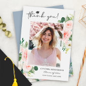 Dusty Blue Blush Pink Floral Afstuderen Foto Bedankkaart
