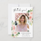 Dusty Blue Blush Pink Floral Afstuderen Foto Bedankkaart (Voorkant)