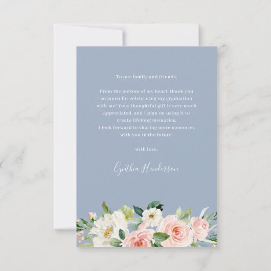 Dusty Blue Blush Pink Floral Afstuderen Foto Bedankkaart (Achterkant)