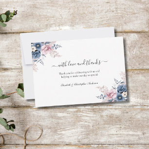 Dusty Blue Blush Pink Floral Botanical Wedding Bedankkaart