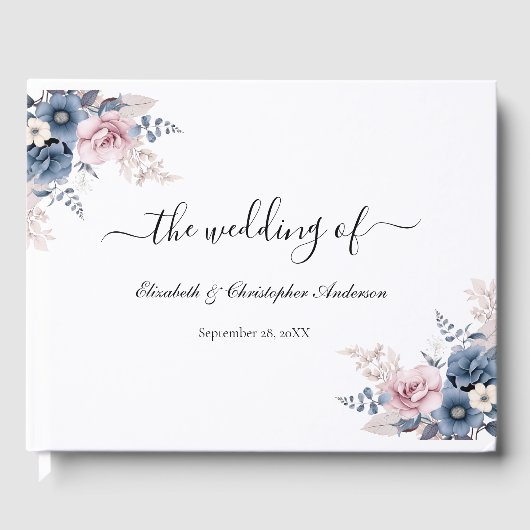 Dusty Blue Blush Pink Floral Botanical Wedding Gastenboek (Voorkant)