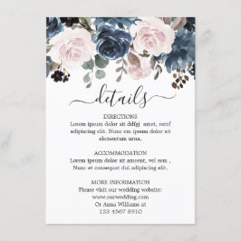 Dusty Blue Blush Pink Floral Botanical Wedding Informatiekaartje