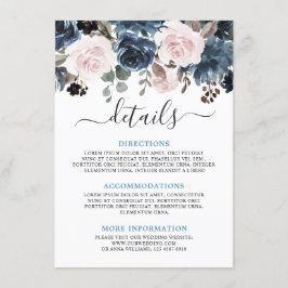 Dusty Blue Blush Pink Floral Botanical Wedding Informatiekaartje