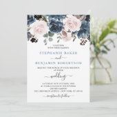 Dusty Blue Blush Pink Floral Botanical Wedding Kaart (Staand voorkant)