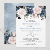 Dusty Blue Blush Pink Floral Botanical Wedding Kaart (Voorkant / Achterkant)