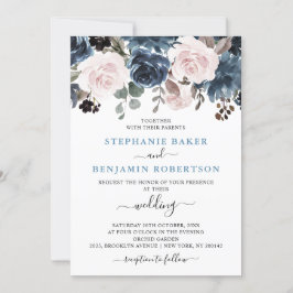 Dusty Blue Blush Pink Floral Botanical Wedding Kaart