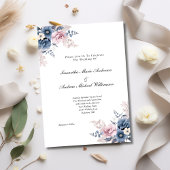 Dusty Blue Blush Pink Floral Botanical Wedding Kaart