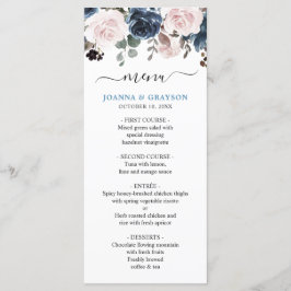 Dusty Blue Blush Pink Floral Botanical Wedding Menu
