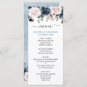 Dusty Blue Blush Pink Floral Botanical Wedding Menu (Voorkant / Achterkant)