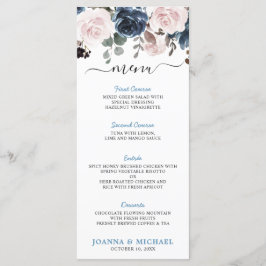 Dusty Blue Blush Pink Floral Botanical Wedding Menu