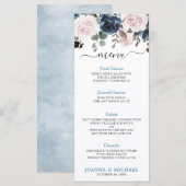Dusty Blue Blush Pink Floral Botanical Wedding Menu (Voorkant / Achterkant)