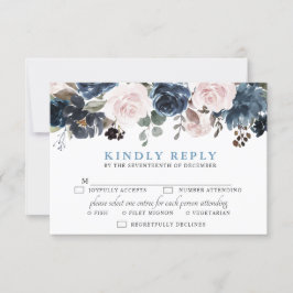 Dusty Blue Blush Pink Floral Botanical Wedding RSVP Kaartje