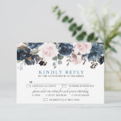 Dusty Blue Blush Pink Floral Botanical Wedding RSVP Kaartje (Staand voorkant)