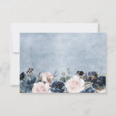 Dusty Blue Blush Pink Floral Botanical Wedding RSVP Kaartje (Achterkant)