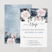 Dusty Blue Blush Pink Floral Botanical Wedding RSVP Kaartje (Voorkant / Achterkant)