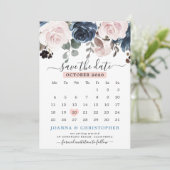 Dusty Blue Blush Pink Floral Botanical Wedding Save The Date (Staand voorkant)