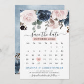 Dusty Blue Blush Pink Floral Botanical Wedding Save The Date (Voorkant / Achterkant)