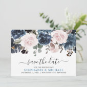 Dusty Blue Blush Pink Floral Botanical Wedding Save The Date (Staand voorkant)