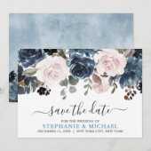 Dusty Blue Blush Pink Floral Botanical Wedding Save The Date (Voorkant / Achterkant)