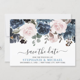 Dusty Blue Blush Pink Floral Botanical Wedding Save The Date