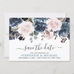 Dusty Blue Blush Pink Floral Botanical Wedding Save The Date