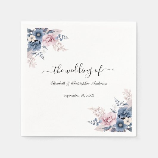 Dusty Blue Blush Pink Floral Botanical Wedding Servet (Voorkant)