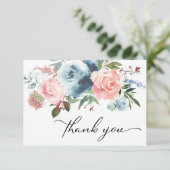 Dusty Blue & Blush Pink Floral Dank u Kaarten (Staand voorkant)